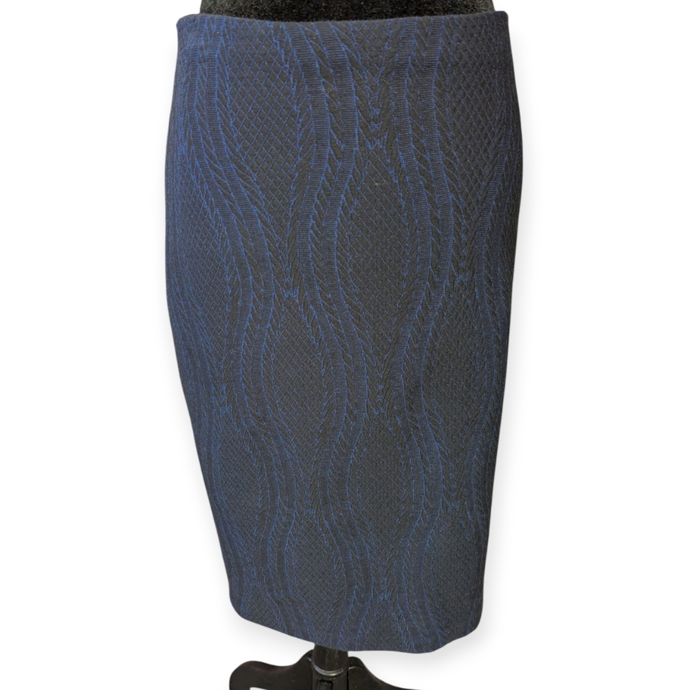 Tristan Black And Blue Textured Midi Pencil Skirt